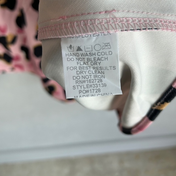 VOY size L pink leopard drop waist ruffle dress short puff sleeve button front - Picture 11 of 12